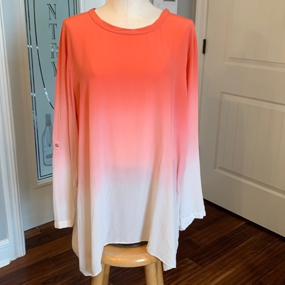Soft 100% silk Soft Surroundings ombré pink white long oversized blouse